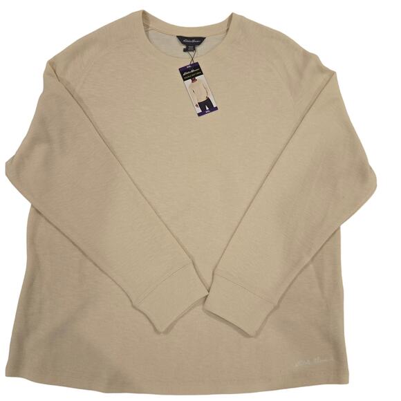 NWT Eddie Bauer Men's Relaxed Fit Knit Crewneck  Cotton Long Sleeve  Irish Cream - Picture 2 of 9